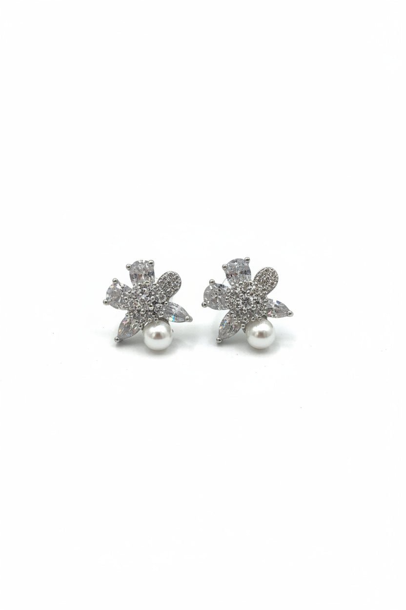 Gregory Ladner Silver Crystal Floral Pearl Stud Earrings in Australia | One Honey Boutique