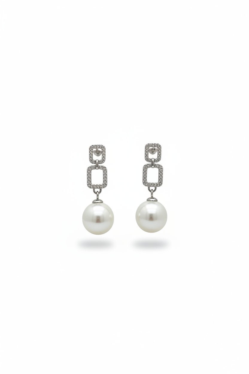 Gregory Ladner Silver Crystal Geometric Pearl Drop Earrings in Australia | One Honey Boutique