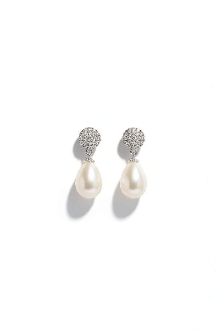 Gregory Ladner Silver Crystal Pearl Drop Earrings in Australia | One Honey Boutique