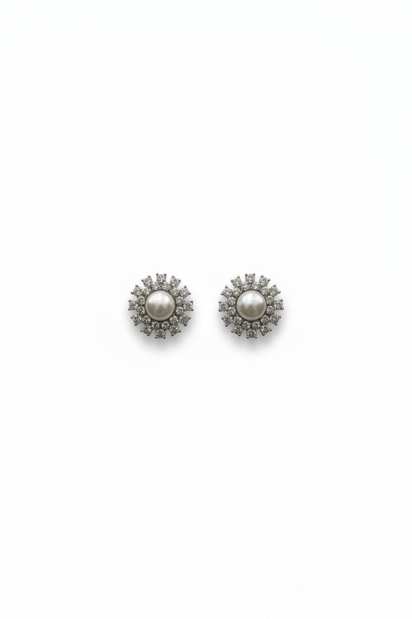 Gregory Ladner Silver Pearl Crystal Halo Stud Earrings in Australia | One Honey Boutique