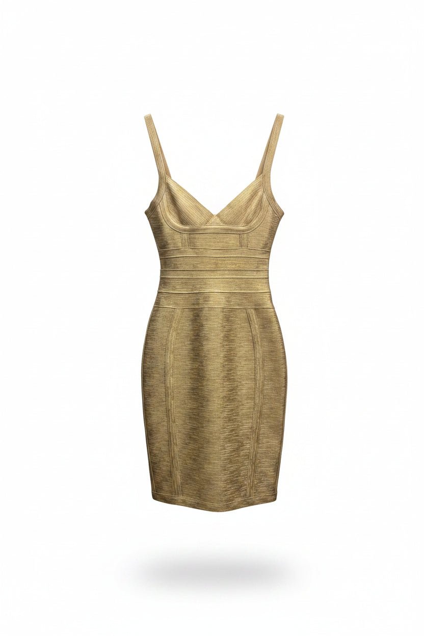 Honey Couture Aurelia Metallic Gold Bustier Bandage Mini Dress in Australia | One Honey Boutique