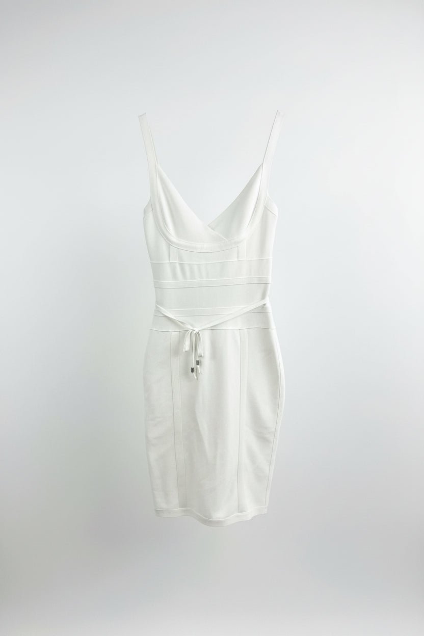 Honey Couture Bianca Ivory Tie Waist Bandage Midi Dress in Australia | One Honey Boutique