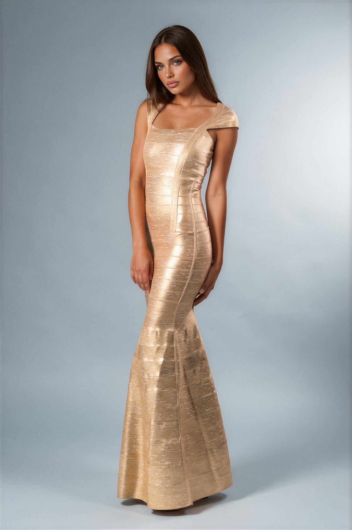 Honey Couture CELIA Gold Maxi Bandage Dress in Australia | One Honey Boutique