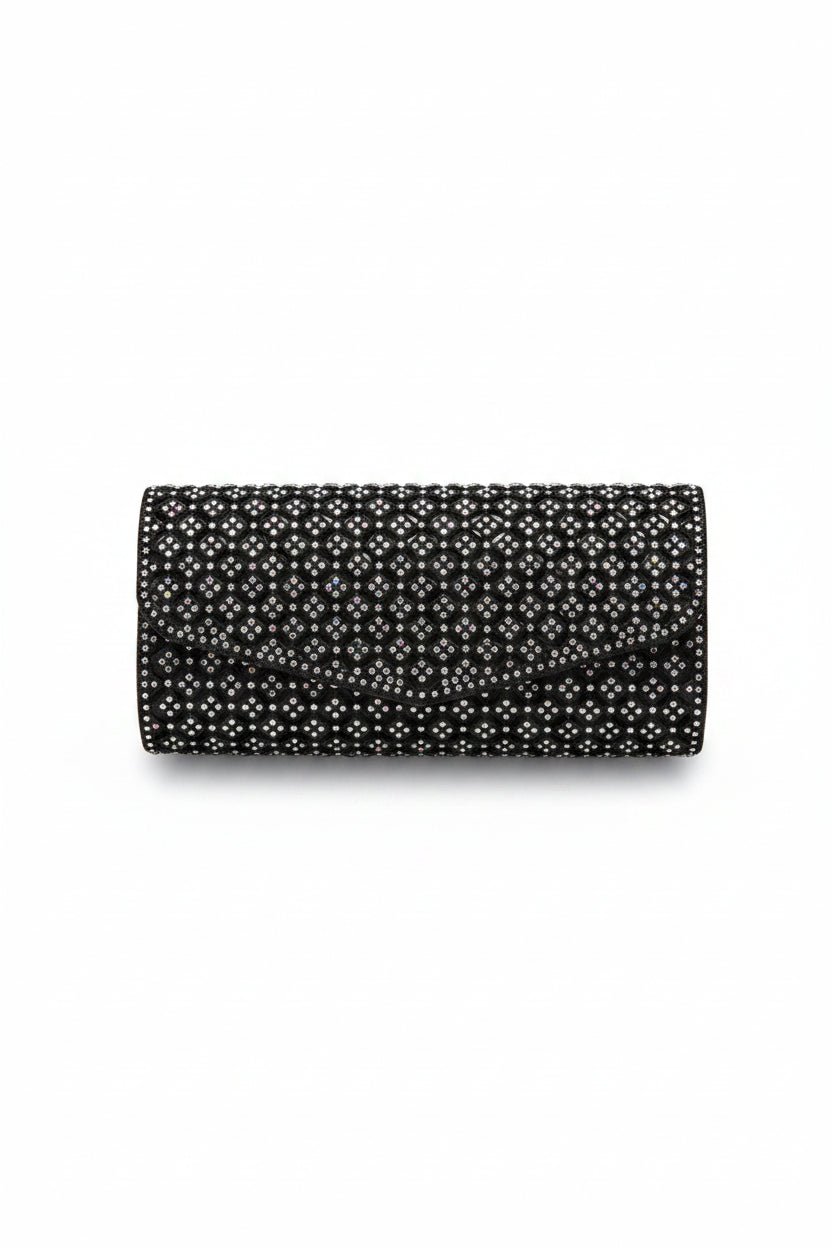 Honey Couture EMBER Black Shimmer Diamanté Front Clutch Bag in Australia | One Honey Boutique