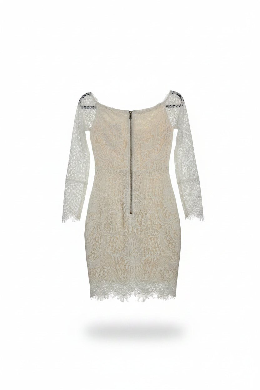 Honey Couture Estelle Ivory Lace Long Sleeve Bodycon Dress in Australia | One Honey Boutique
