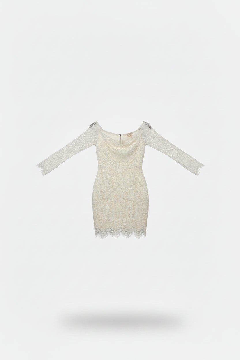 Honey Couture Estelle Ivory Lace Long Sleeve Bodycon Dress in Australia | One Honey Boutique