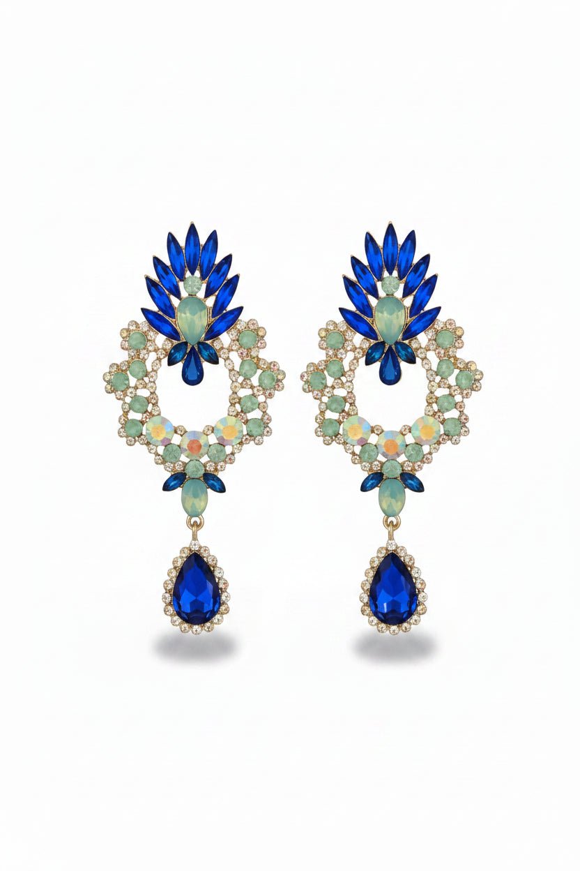 Honey Couture ISADORA Royal Blue Crystal Statement Chandelier Earrings in Australia | One Honey Boutique