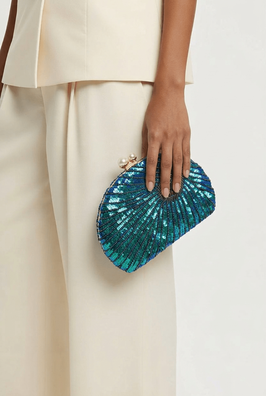 Honey Couture MONET Peacock Beaded Clutch Bag for Formal & Evening Wear in Australia | One Honey Boutique
