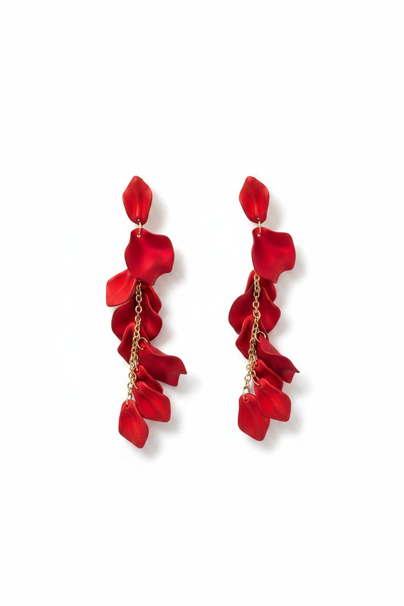 Honey Couture ROSALIE Red Floral Petal Cascade Statement Earrings in Australia | One Honey Boutique