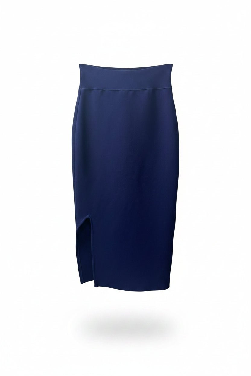 Honey Couture Sloane Navy High Waist Bandage Midi Skirt in Australia | One Honey Boutique