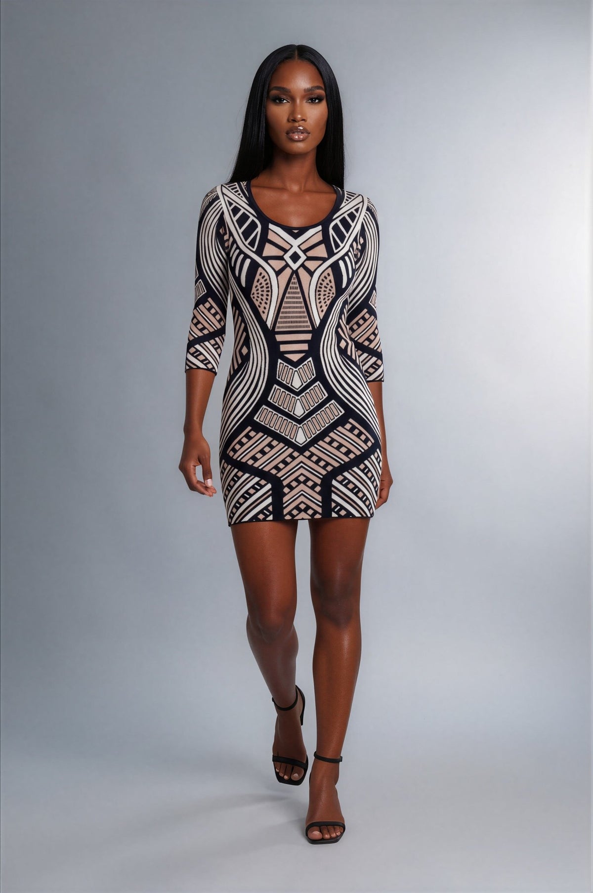 Honey Couture ZAHARA Geometric Knit Bandage Mini Dress in Australia | One Honey Boutique