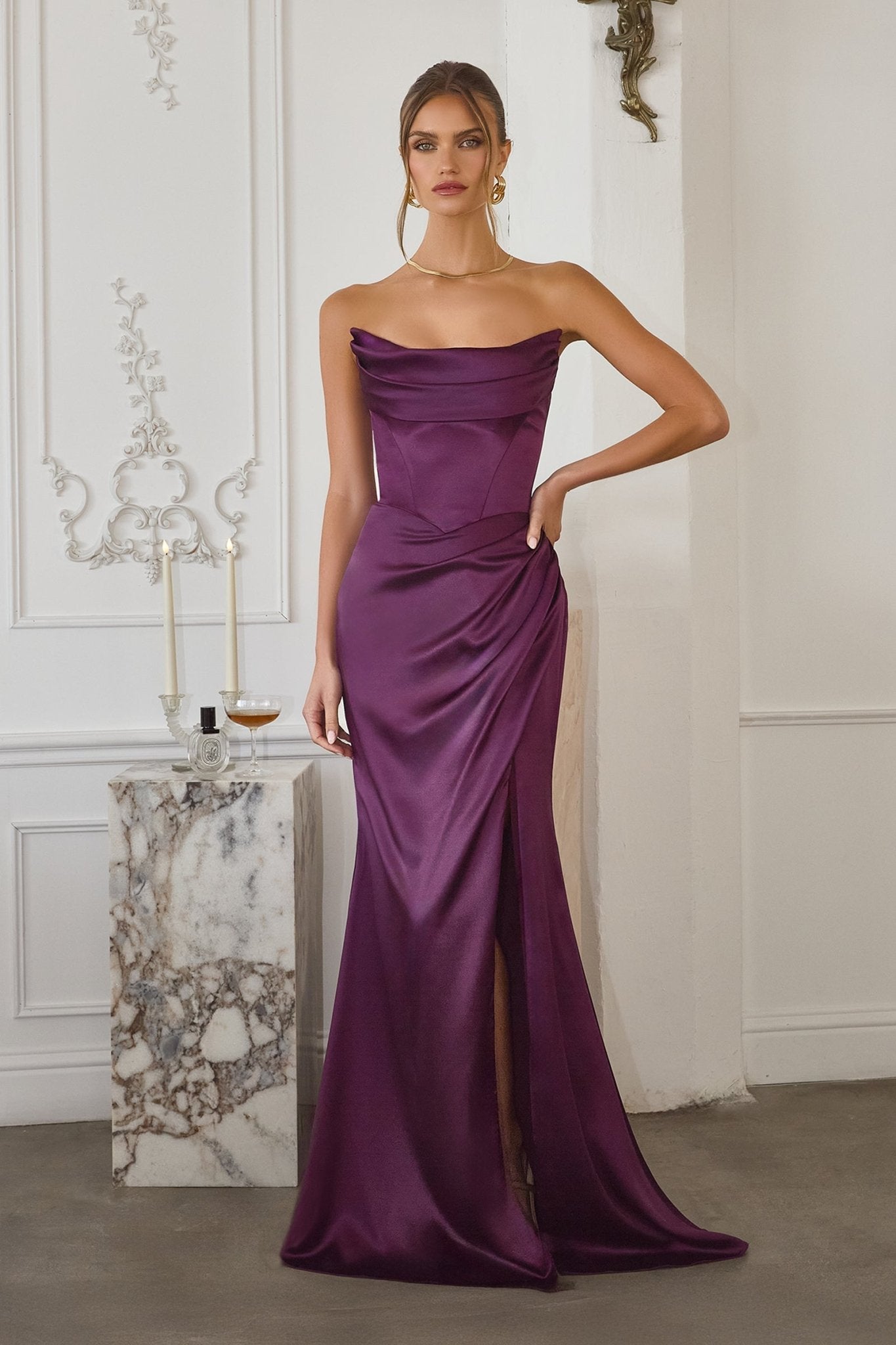 ILENE Draped Satin Fitted Prom & Semi Formal Dress in Australia | One Honey Boutique