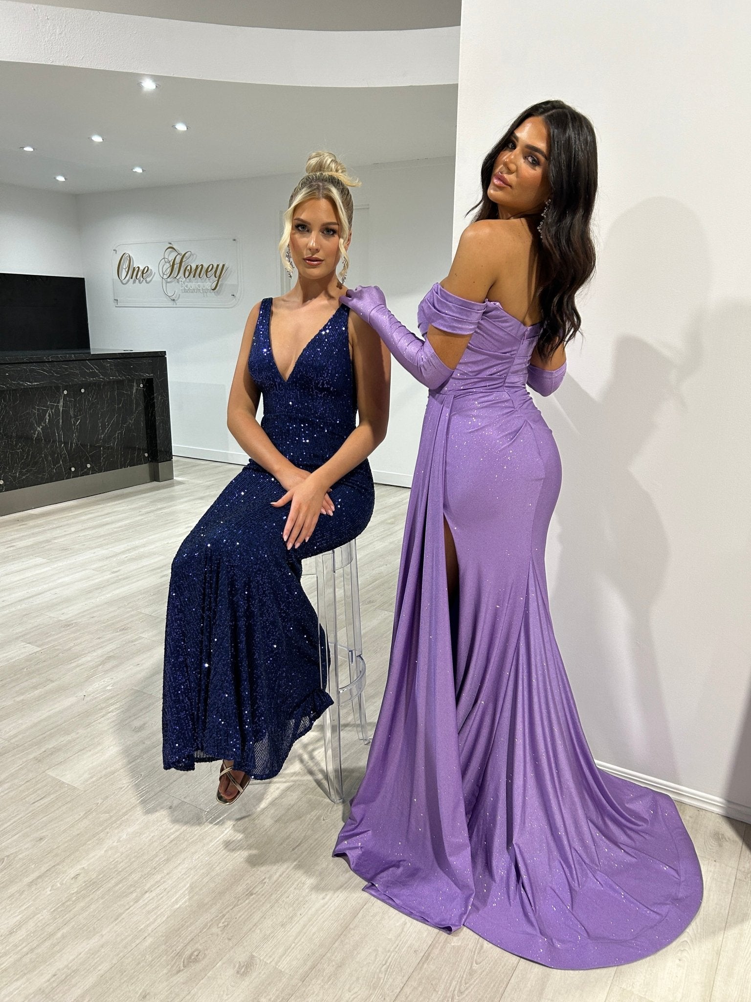 Honey Couture CLAUDIA Navy Sequin Mermaid Formal Gown in Australia | One Honey Boutique