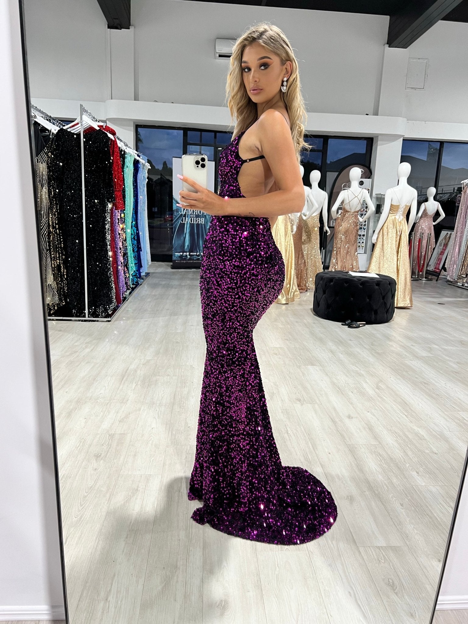 Honey Couture KAYTUM Low Back Sequin Mermaid Evening Gown Dress in Australia | One Honey Boutique