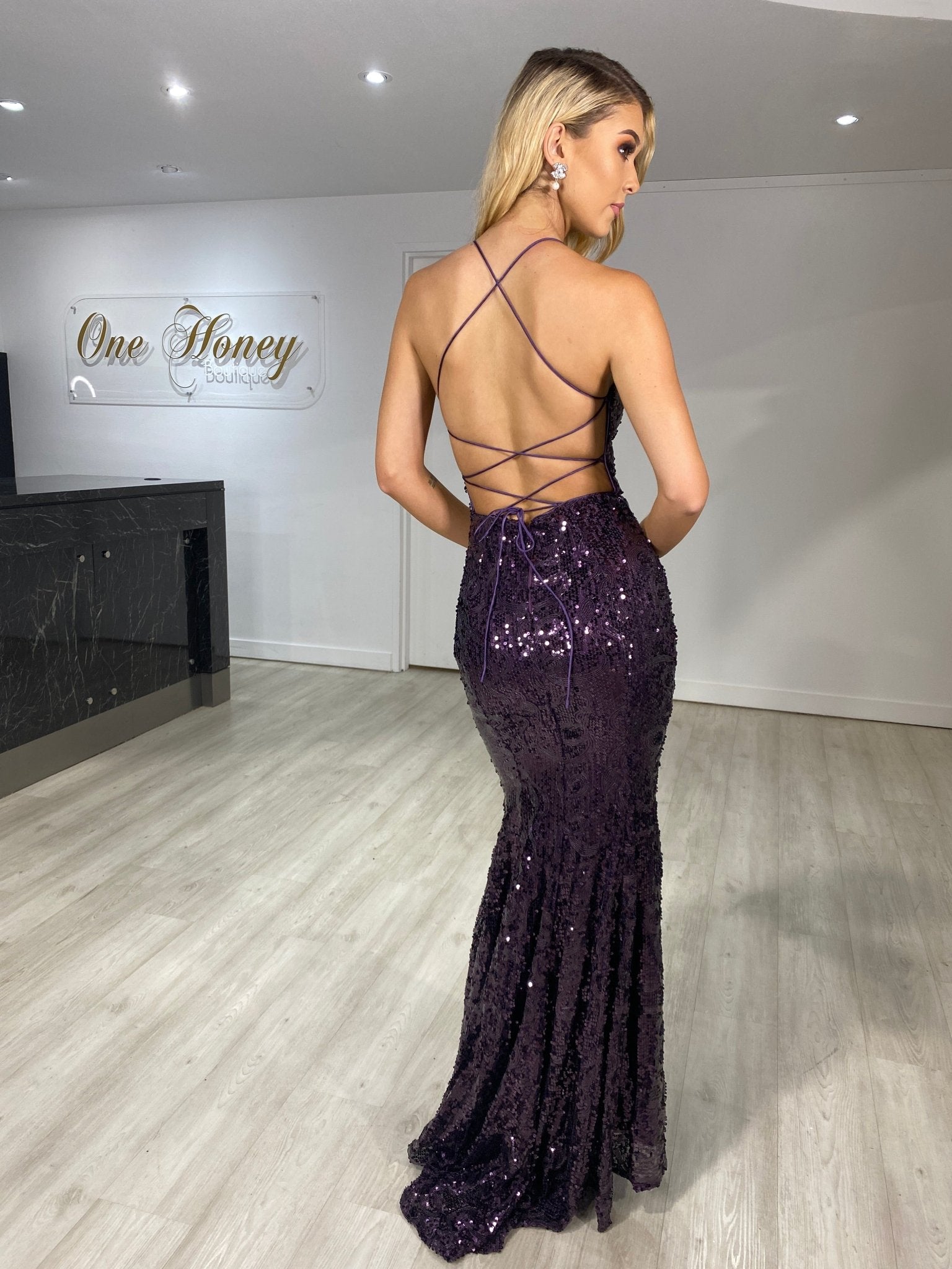 ZOE Sequin Corset Back Mermaid Formal Evening Gown in Australia | One Honey Boutique