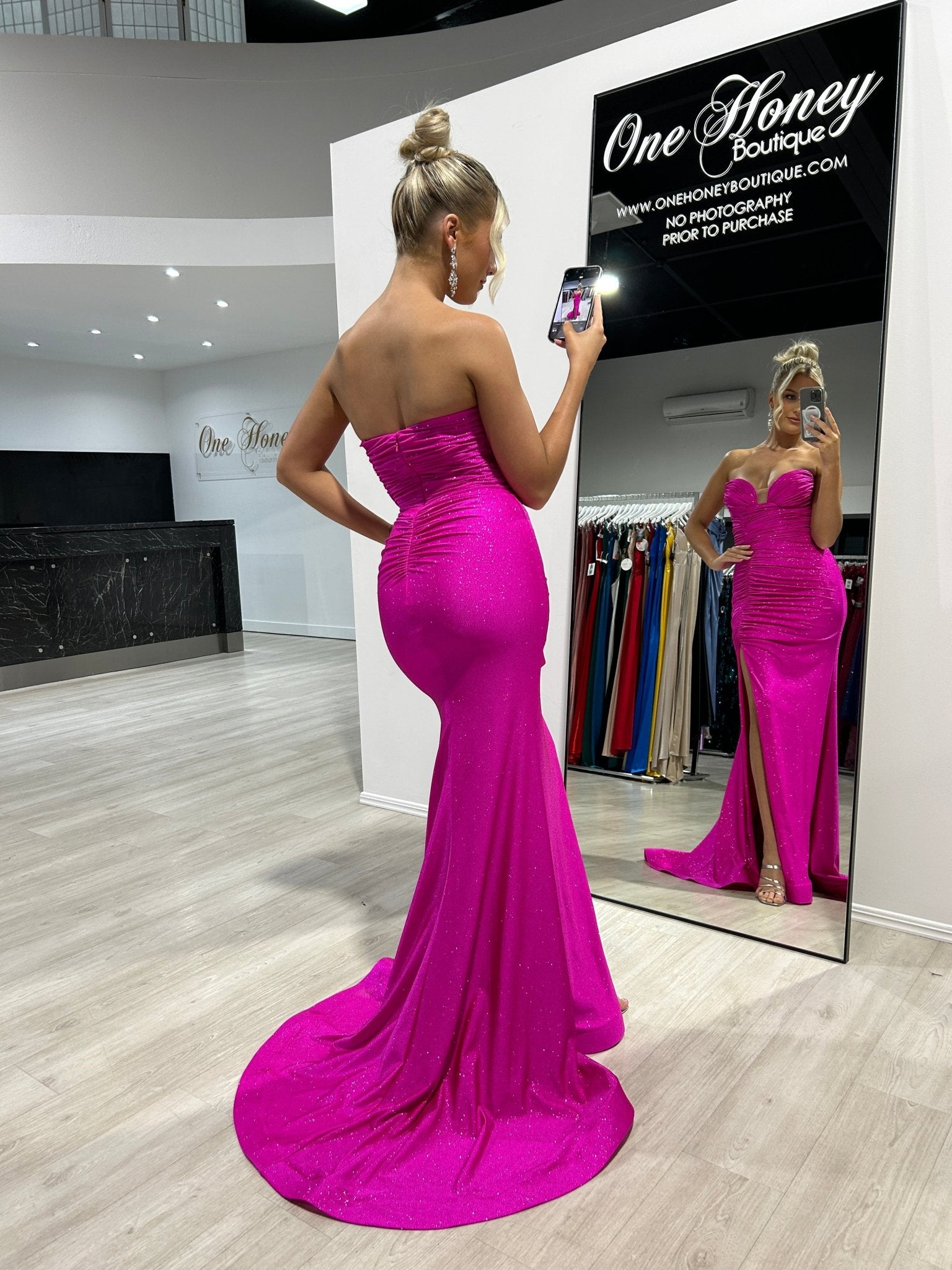 JESIKA Glitter Strapless Mermaid Dress with Gloves in Australia | One Honey Boutique