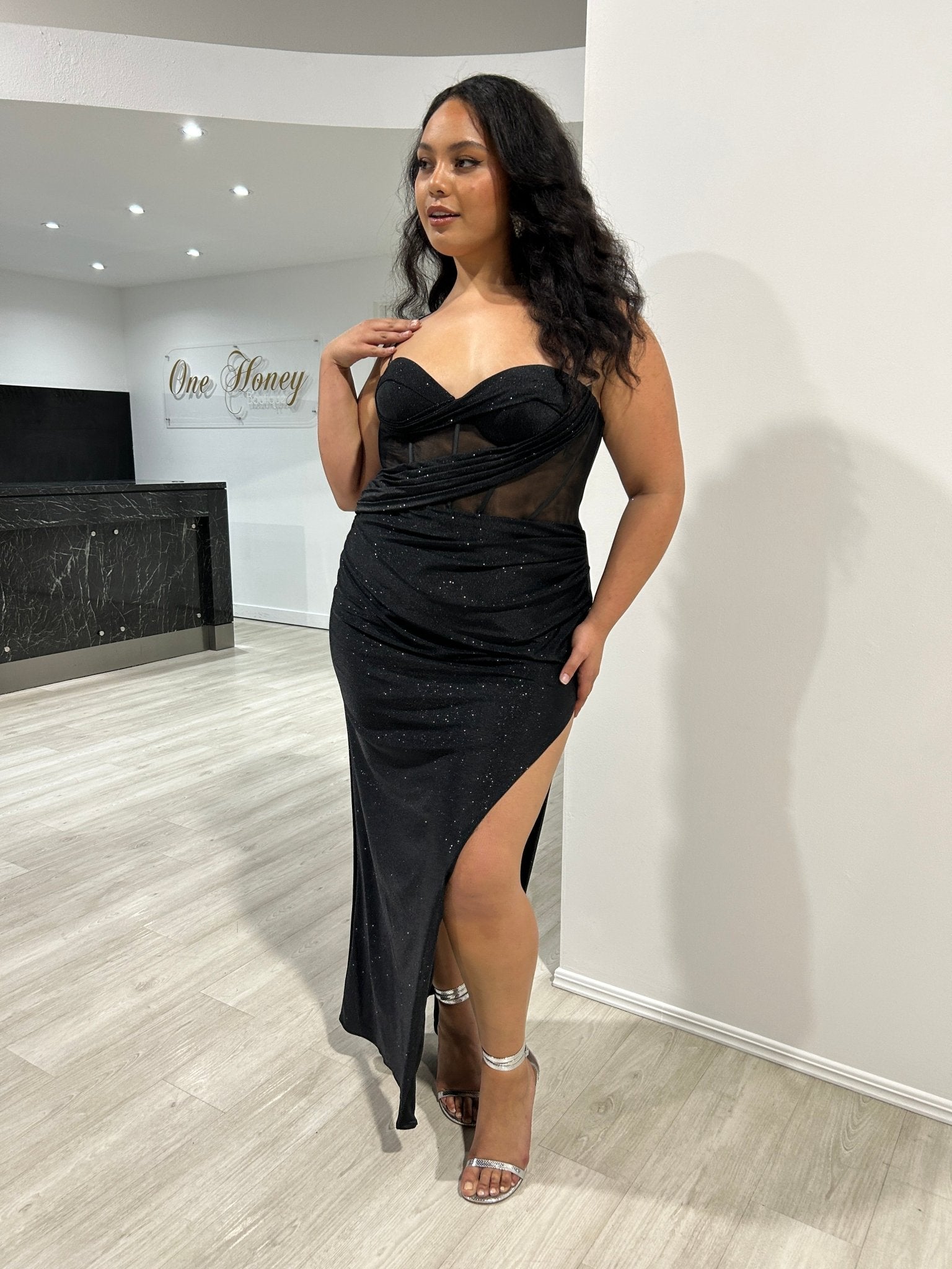 JOYCE Glitter Corset Bustier Mermaid Semi Formal Dress in Australia | One Honey Boutique