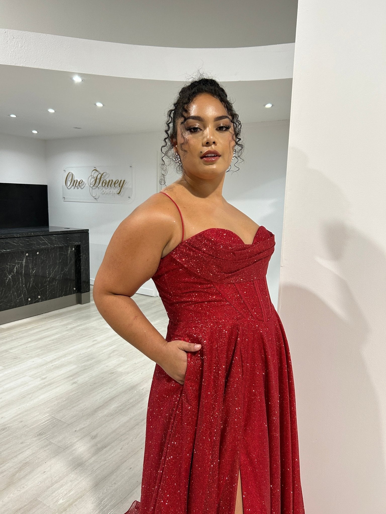 DREYA Curve Corset Glitter Ball Gown School Formal Dress in Australia | One Honey Boutique