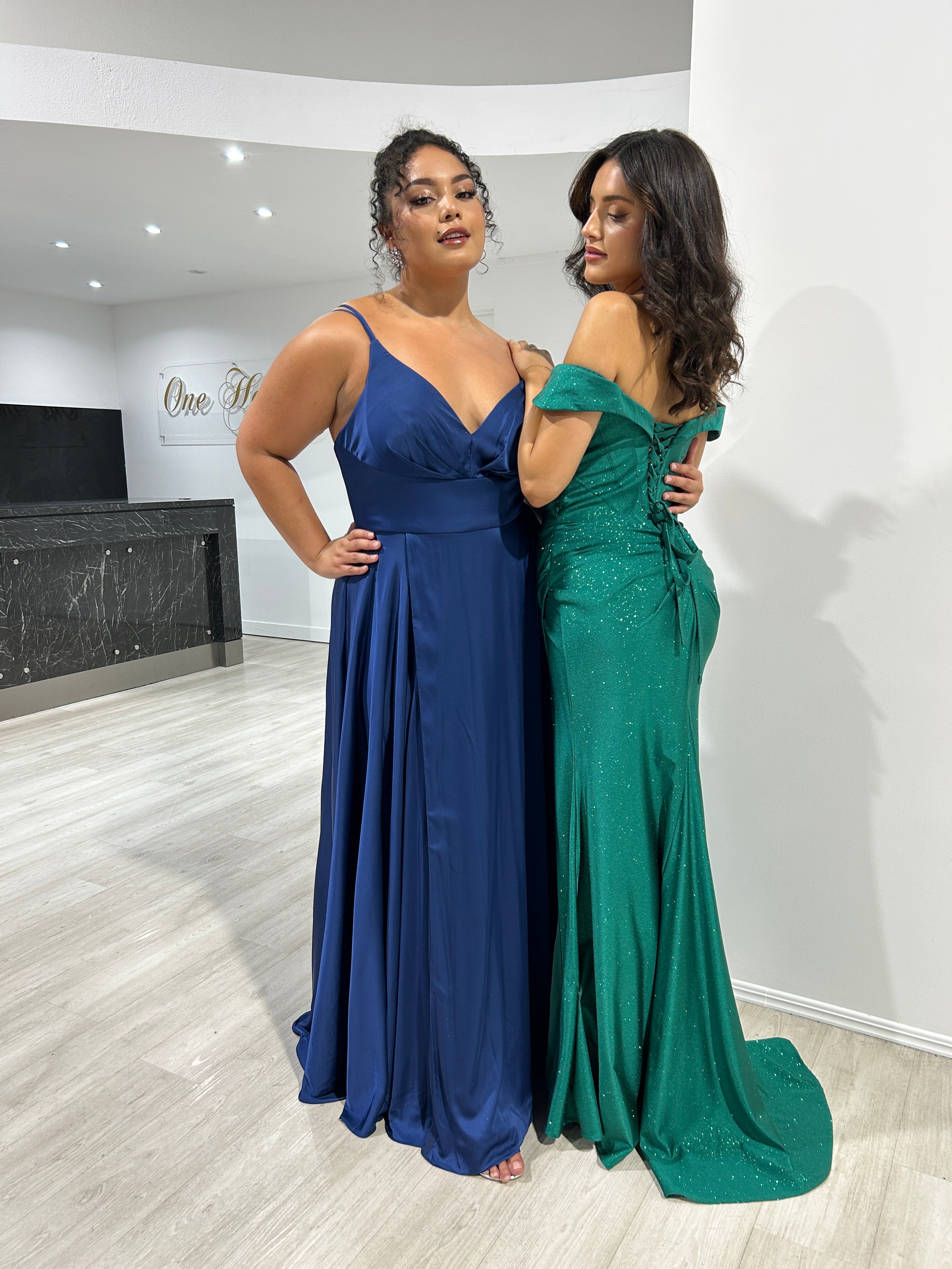 Honey Couture HARPER Emerald Crystal Feature Off The Shoulder Mermaid Formal Gown