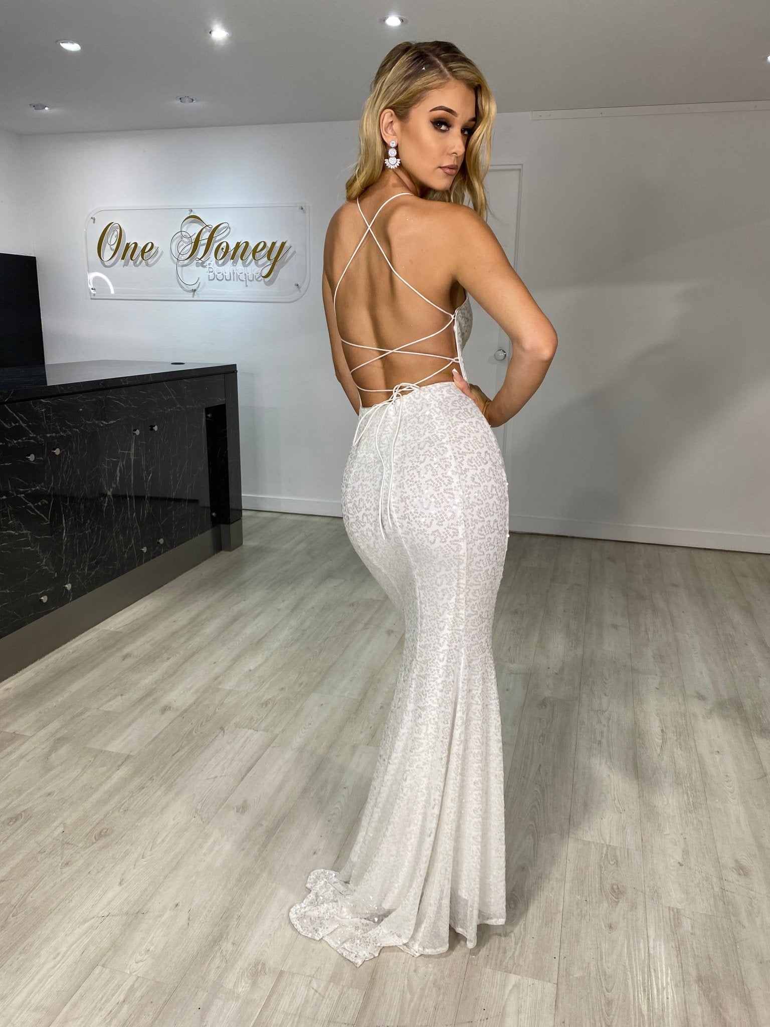 The NIKEETA Sequin Corset Back Mermaid Formal Gown in Australia | One Honey Boutique
