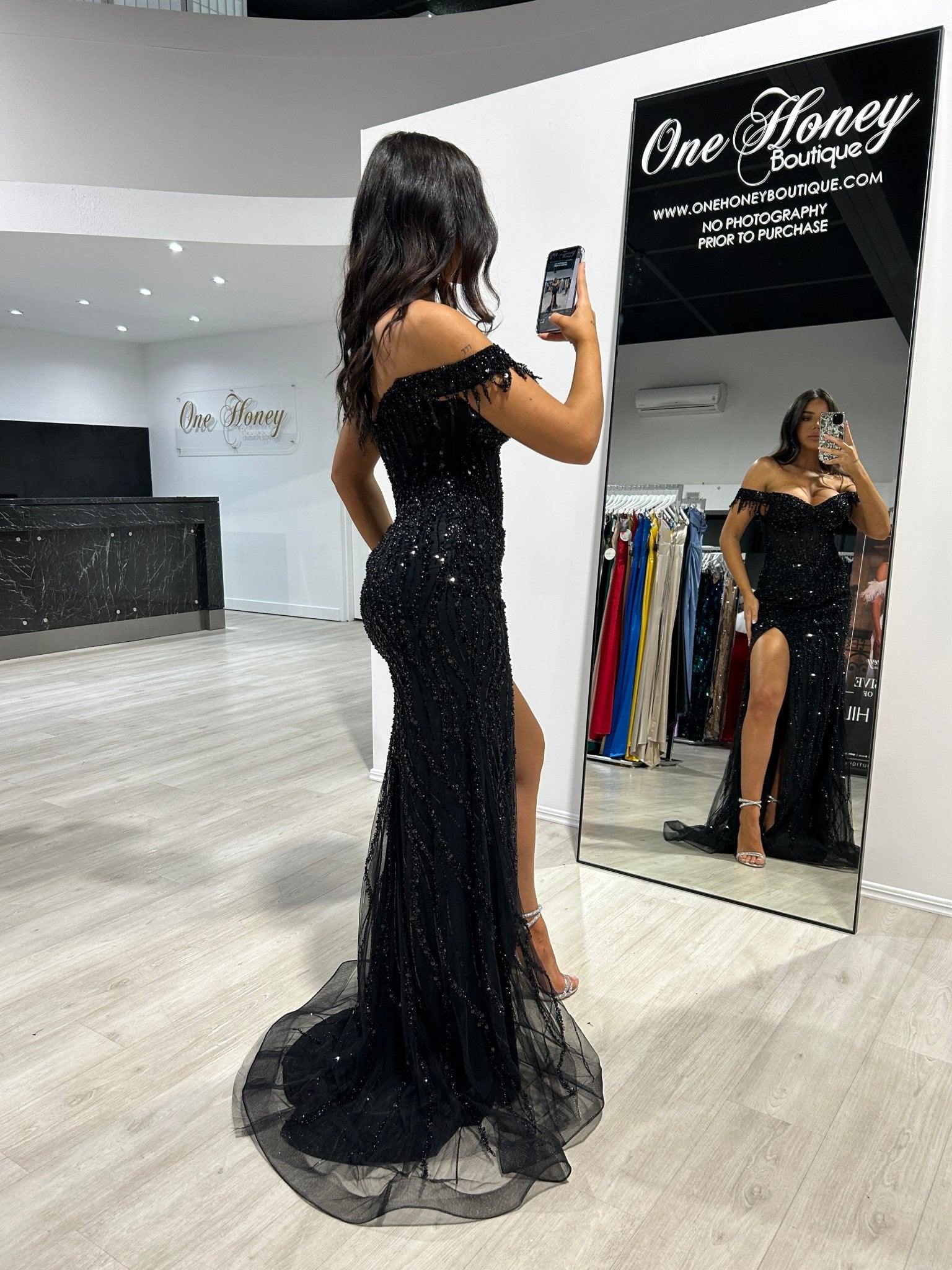 SOVIA Off Shoulder Beaded Corset Mermaid Prom & Formal Dress in Australia | One Honey Boutique
