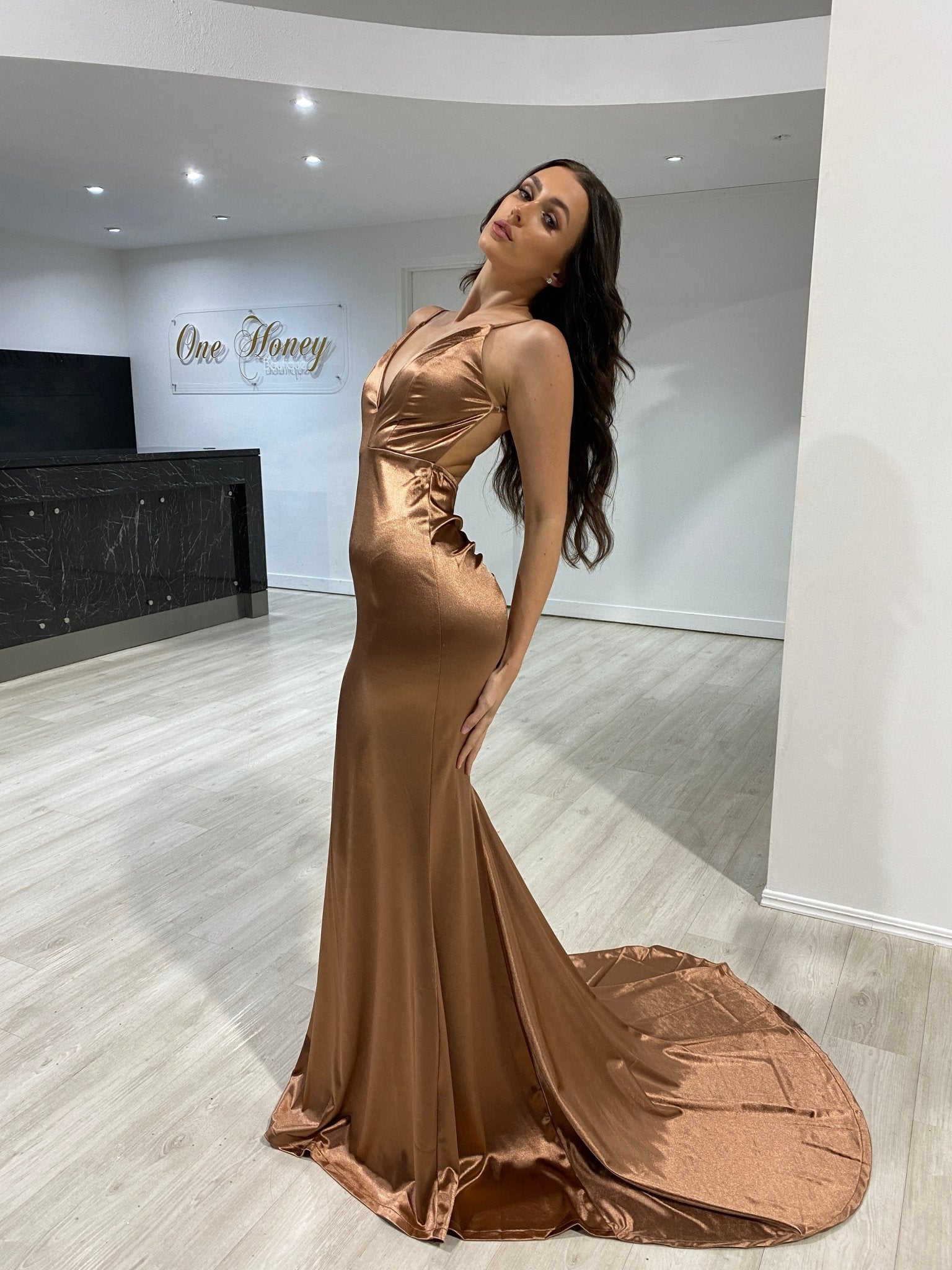 Honey Couture MILEE Low Back Mermaid Evening Gown Dress in Australia | One Honey Boutique