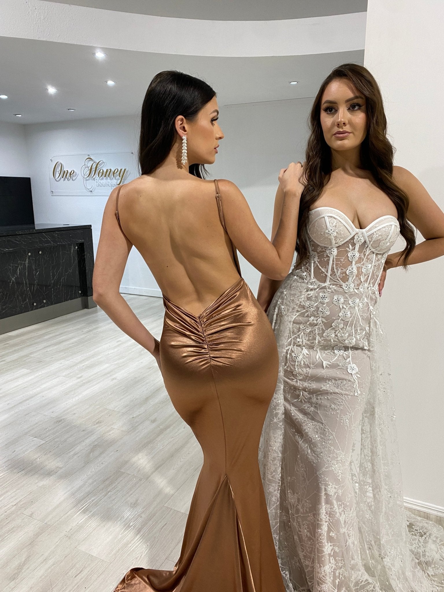 Honey Couture MILEE Low Back Mermaid Evening Gown Dress in Australia | One Honey Boutique