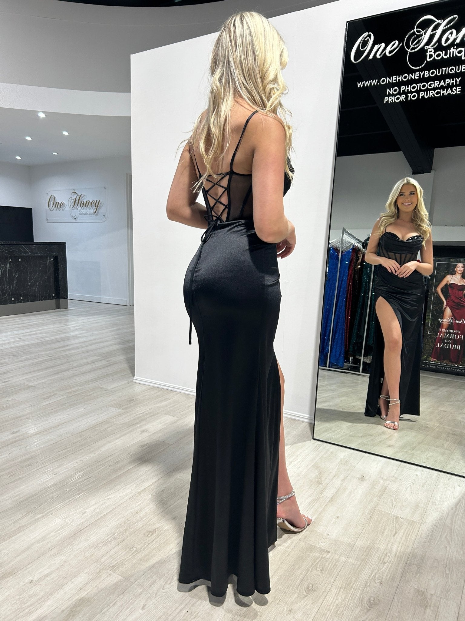 DOJA Satin Diamanté Detail Corset Bustier Formal Dress in Australia | One Honey Boutique