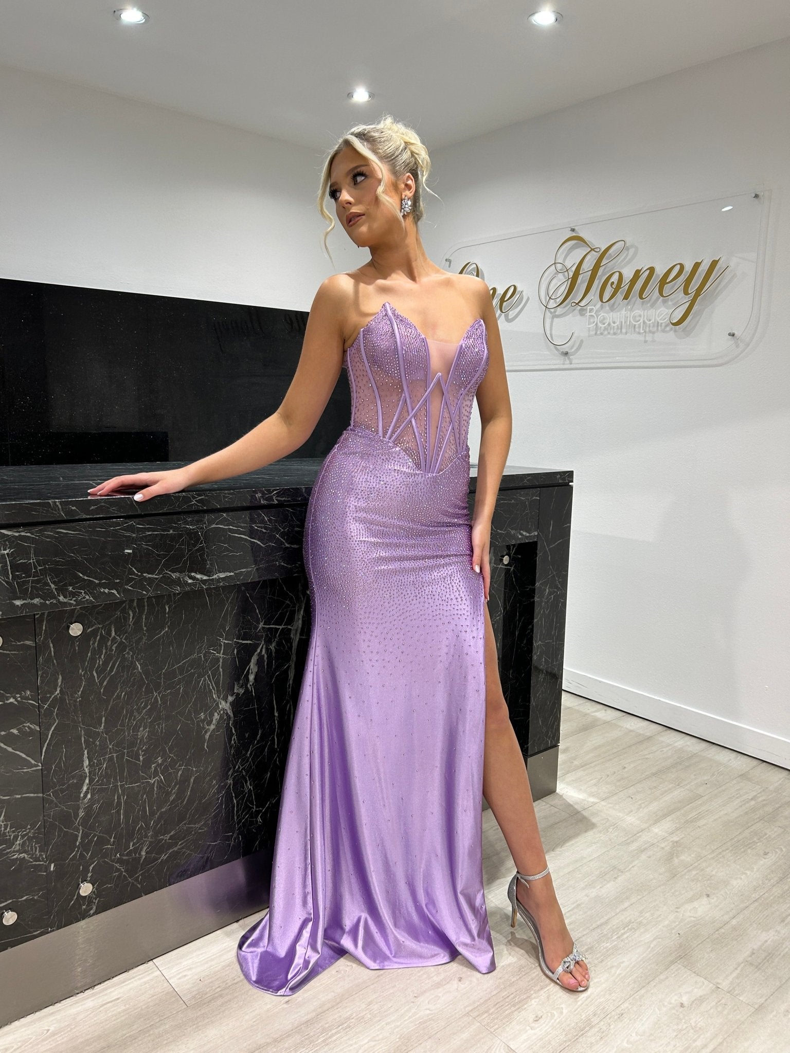 ROMANA Strapless Satin Diamanté Detail Corset Bustier Formal Dress in Australia | One Honey Boutique