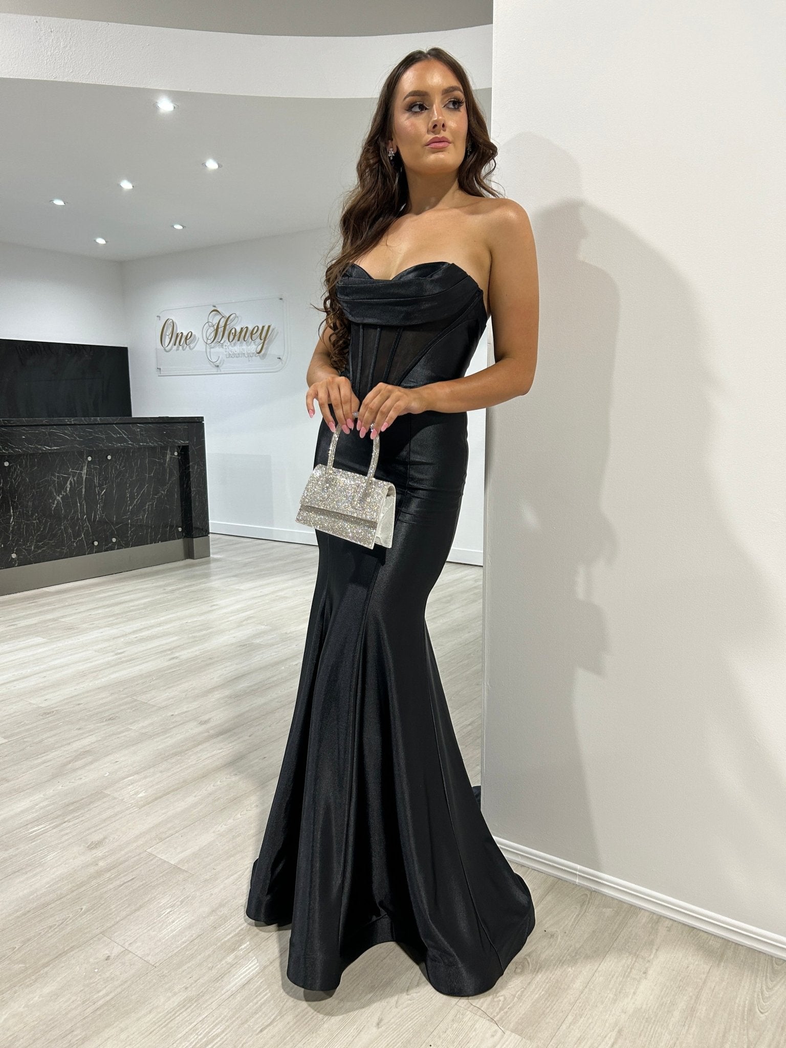 FUTURA Strapless Satin Corset Bustier Formal Dress in Australia | One Honey Boutique