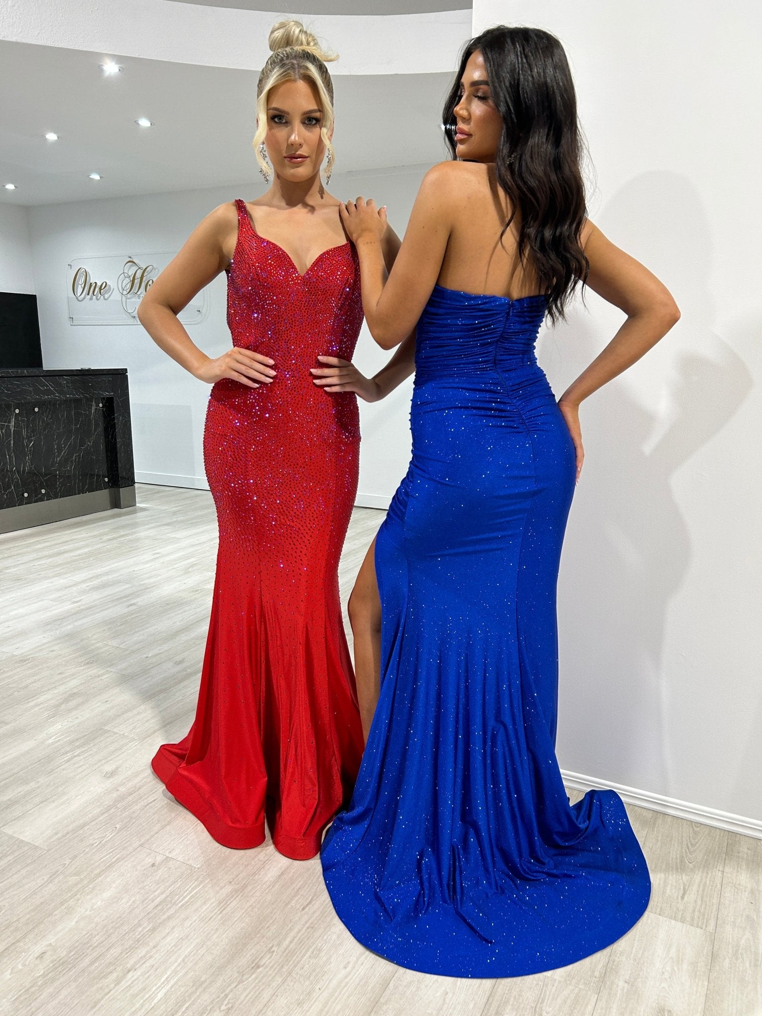 JESIKA Glitter Strapless Mermaid Dress with Gloves in Australia | One Honey Boutique