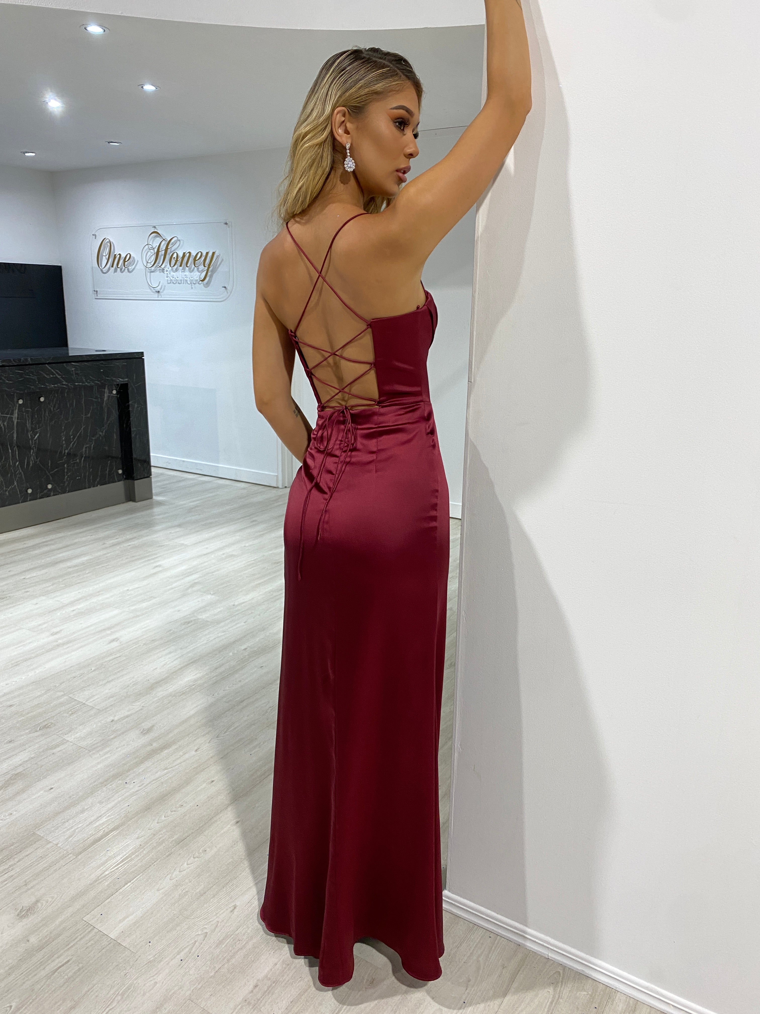 A line burgundy tulle sequin long prom dress, burgundy formal dress – toptby