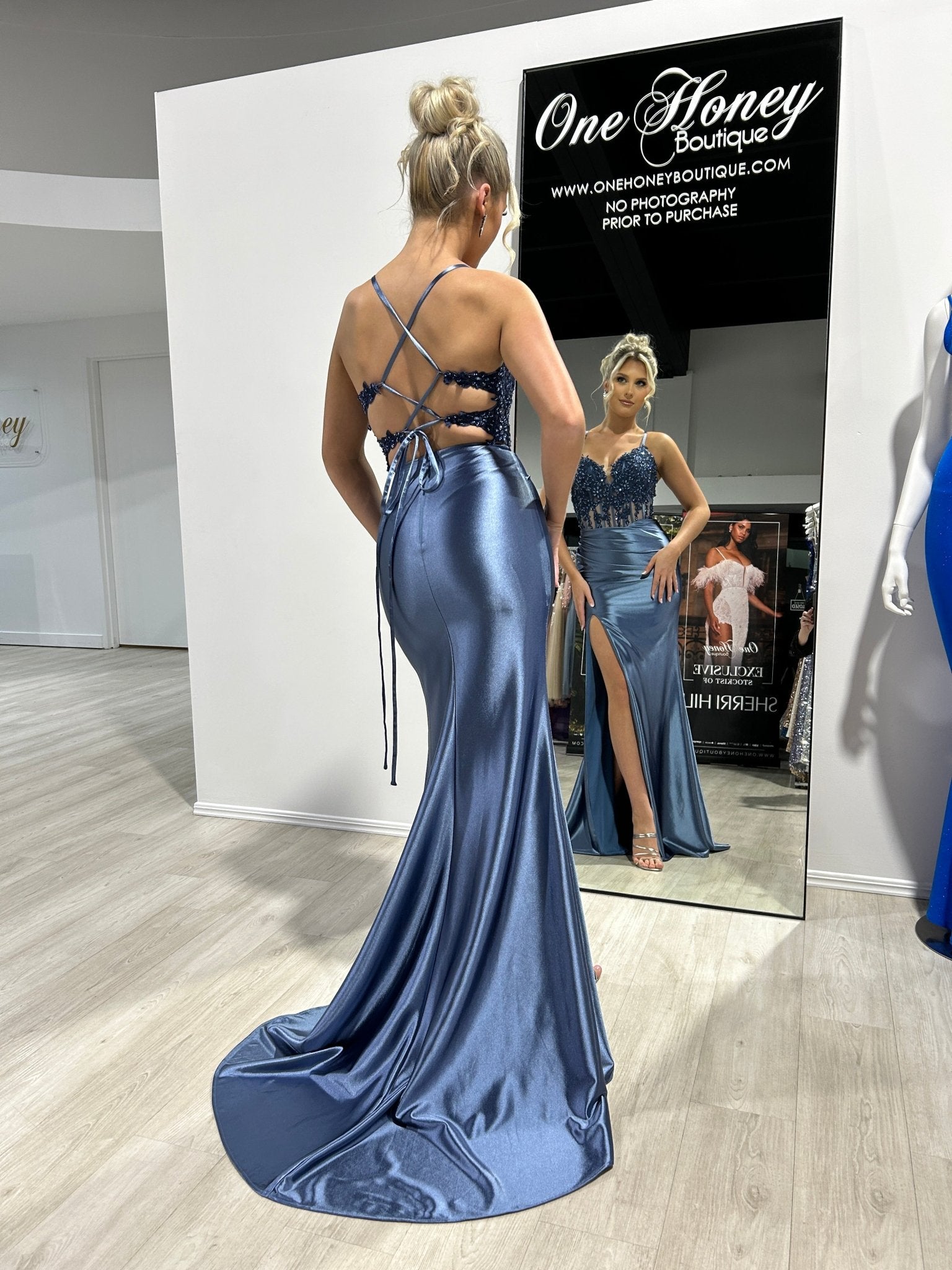 Honey Couture ALORA Embellished Bustier Corset Satin Mermaid Formal Dress in Australia | One Honey Boutique