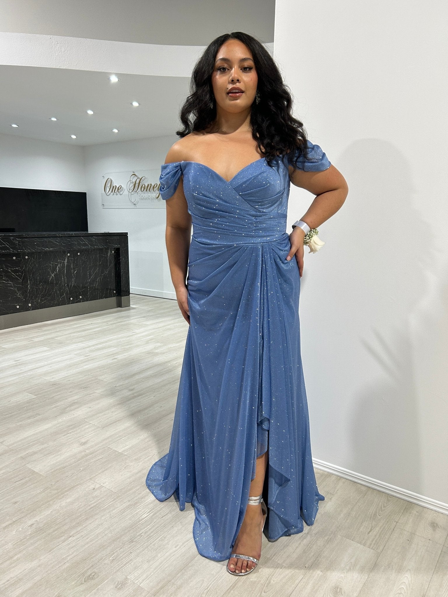 RIVER Curve Paris Blue Off Shoulder Mermaid Formal Dress in Australia | One Honey Boutique