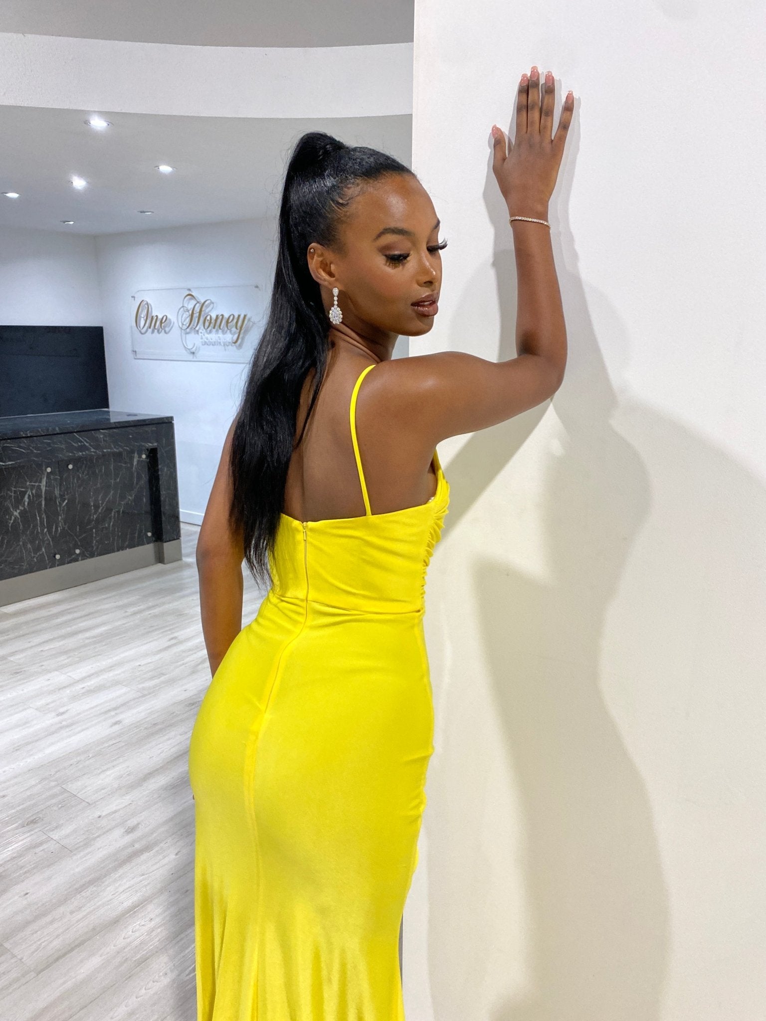 Honey Couture ZURI Corset Back Ruched Waist Formal Evening Dress in Australia | One Honey Boutique