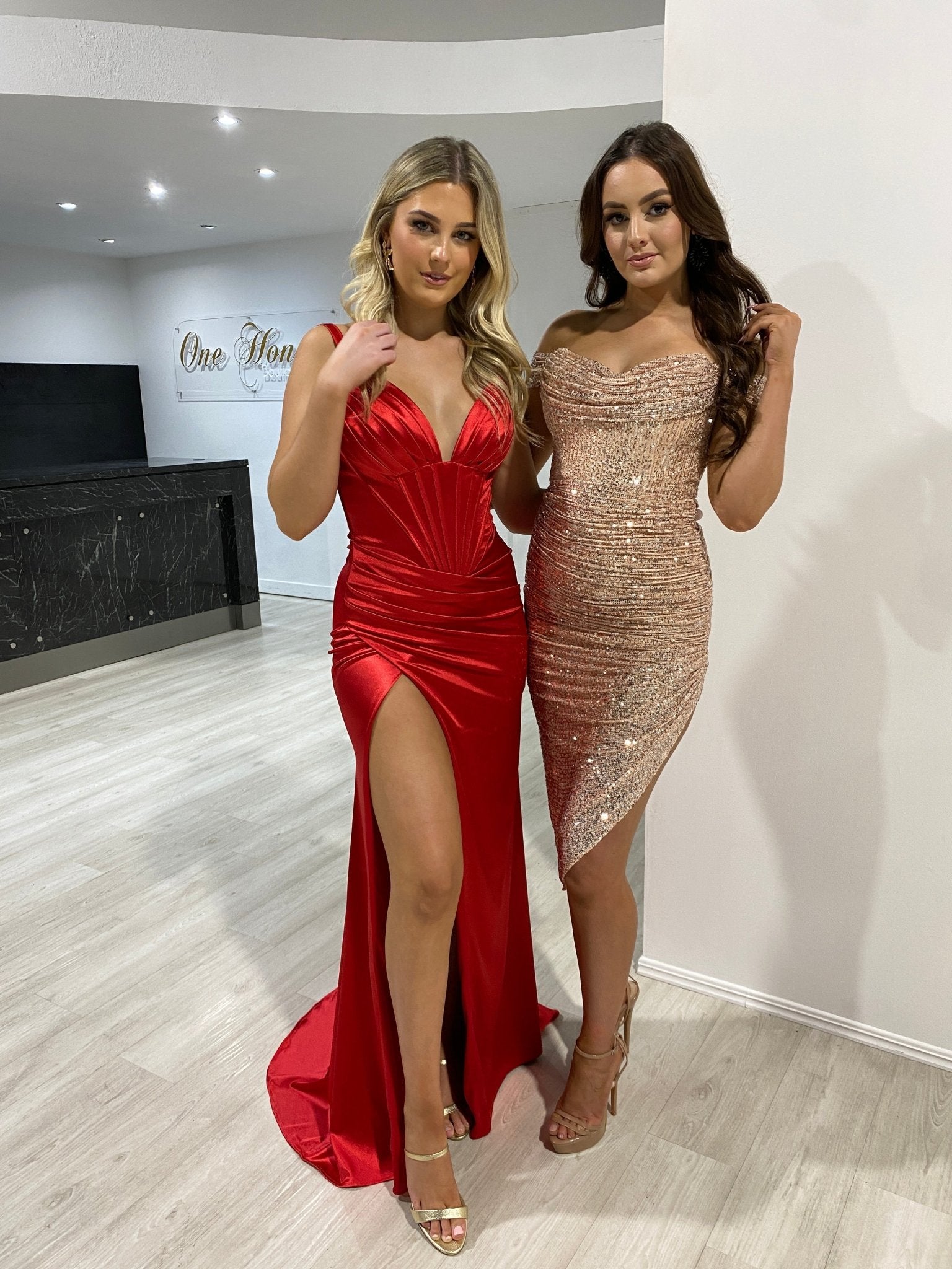 JADE Silky Satin Corset Leg Split Formal Dress in Australia | One Honey Boutique