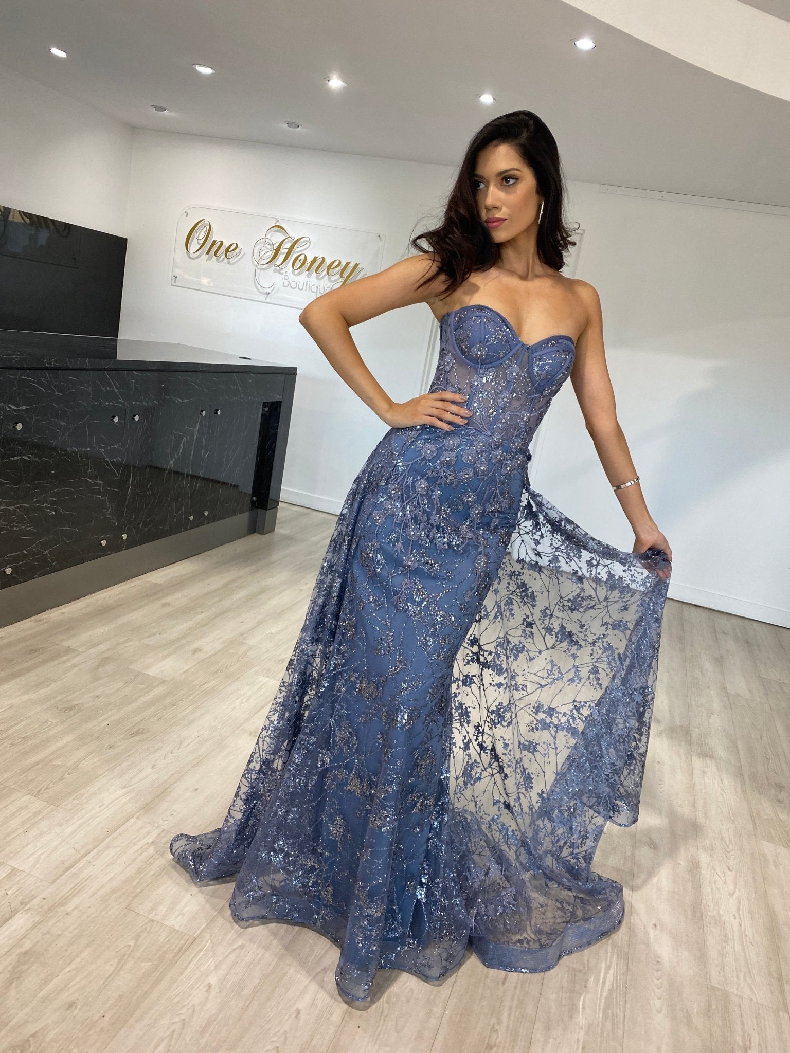 ASTRA Glitter Strapless Corset Overskirt Formal Dress in Australia | One Honey Boutique