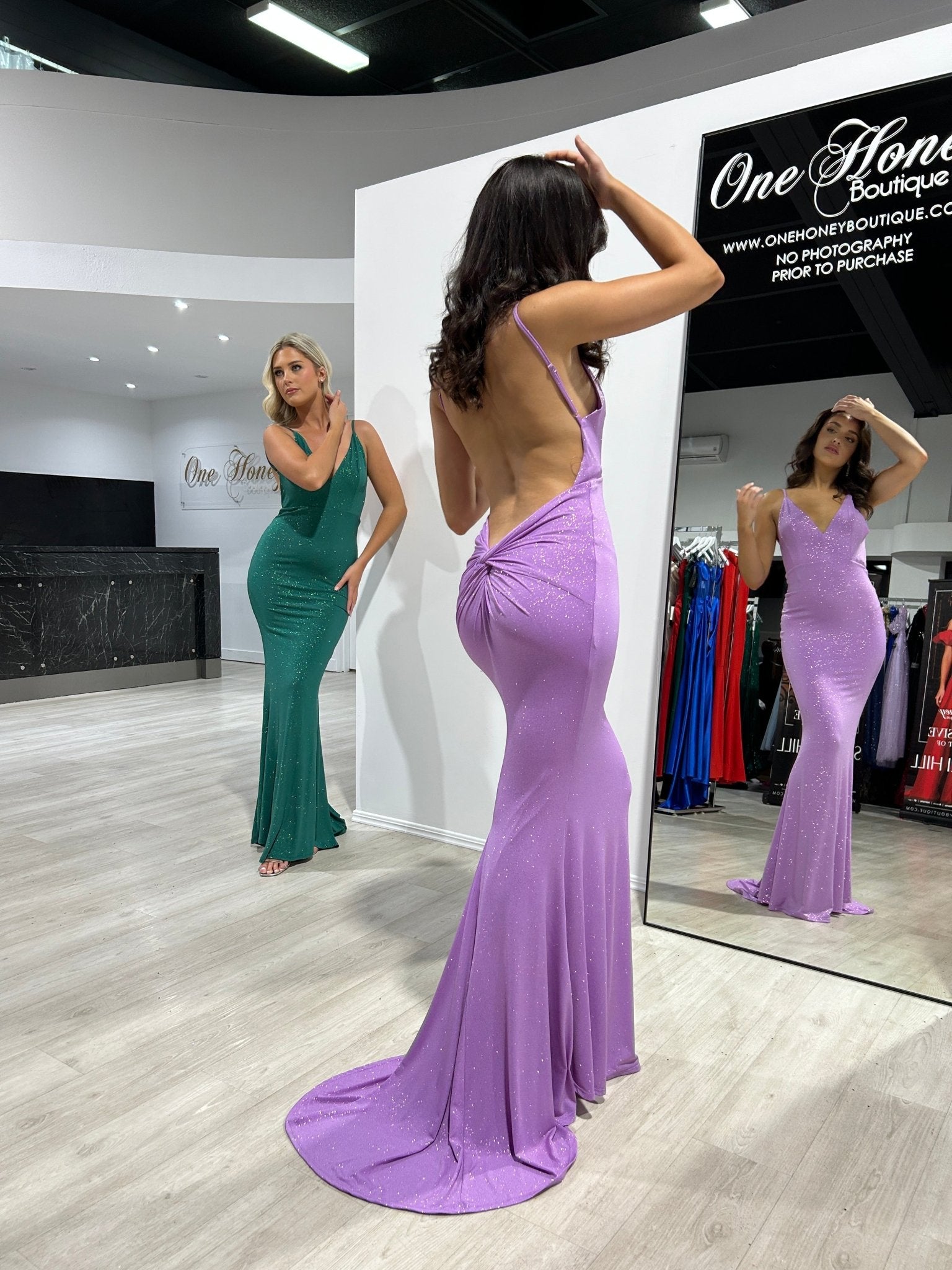 SKY Glitter Bum Scrunch Low Back Mermaid Formal Dress in Australia | One Honey Boutique