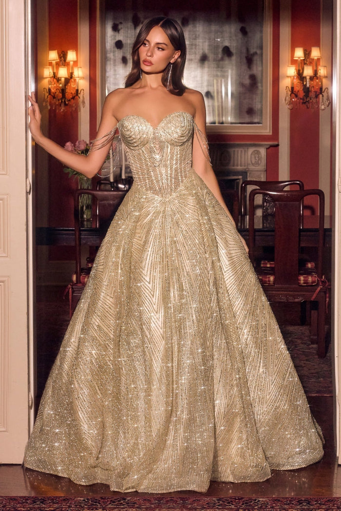 ALESSANDRA Crystal Beaded Ball Gown with Glitter Tulle Skirt