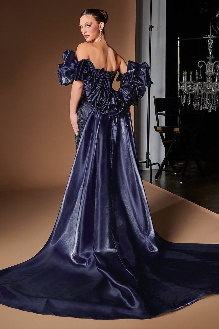 JOSLYN Beaded Mermaid Formal Gown with Detachable Overskirt & Puff Sleeves in Australia | One Honey Boutique