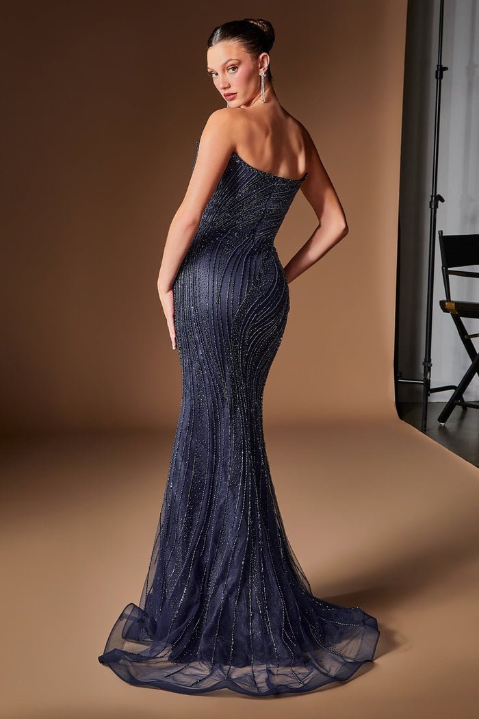 JOSLYN Beaded Mermaid Formal Gown with Detachable Overskirt & Puff Sleeves in Australia | One Honey Boutique