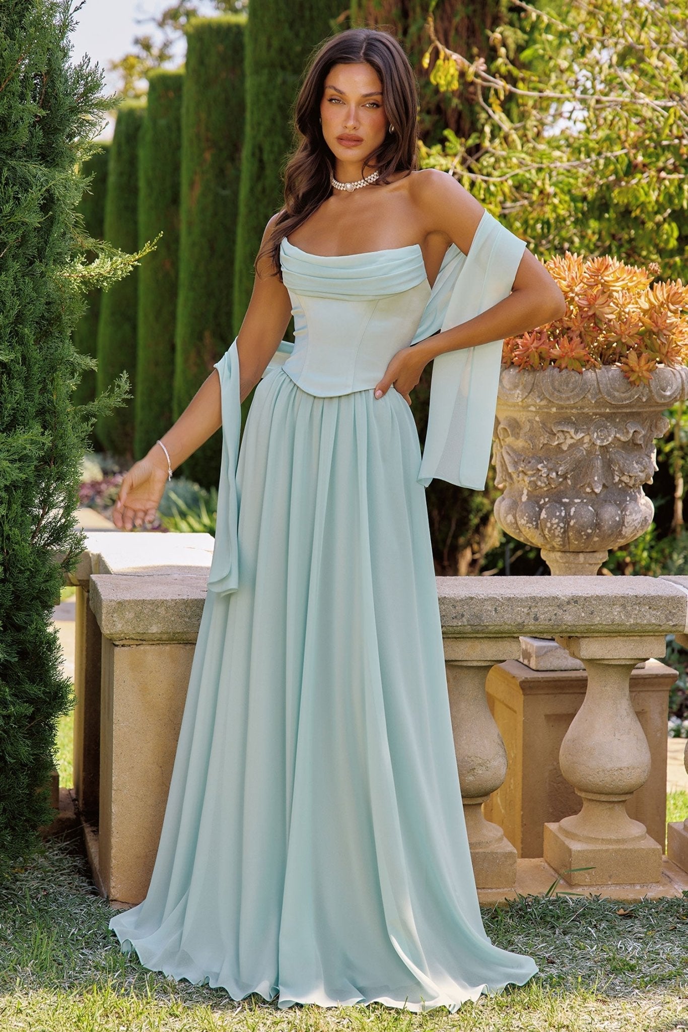 KARINE Satin Chiffon Formal Gown in Australia | One Honey Boutique