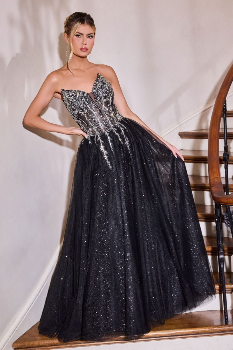 KIZI Beaded Corset Glitter Tulle A - Line Prom & Formal Gown in Australia | One Honey Boutique