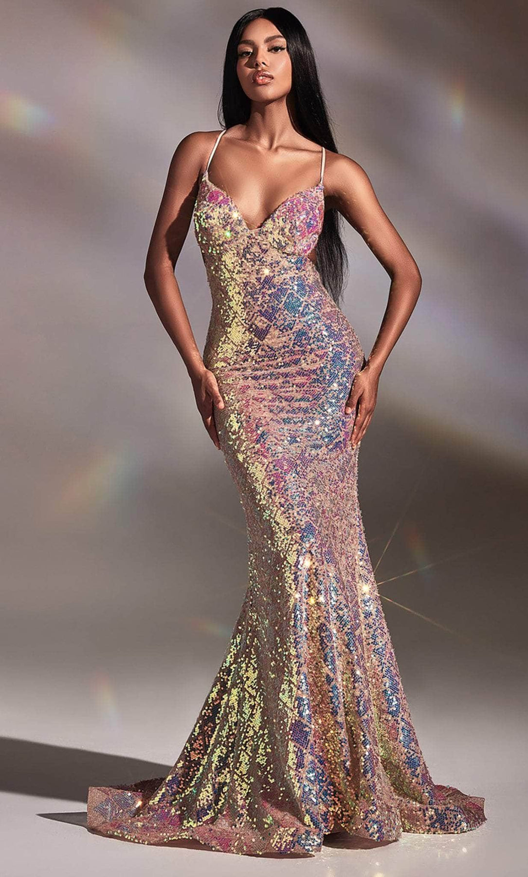 Honey Couture EMPRISS Opal Blush Sequin Mermaid Evening Gown Dress