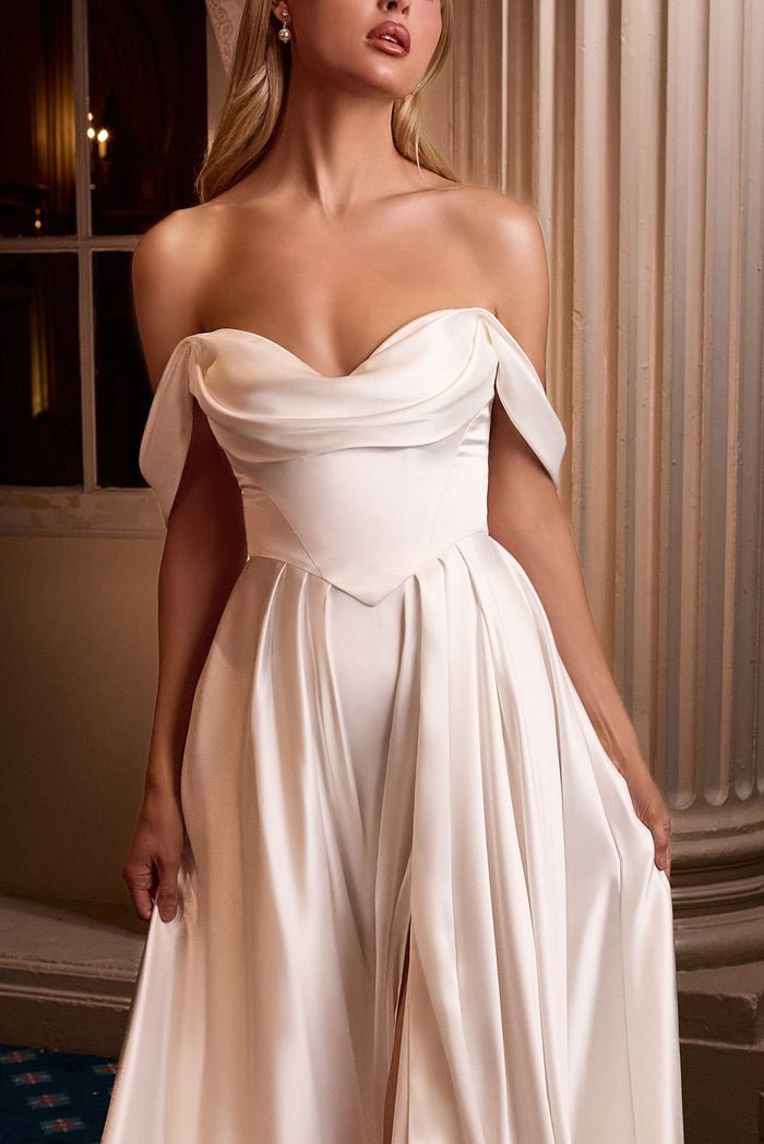 LARSA Off - Shoulder Satin Corset A - Line Bridal Gown in Australia | One Honey Boutique