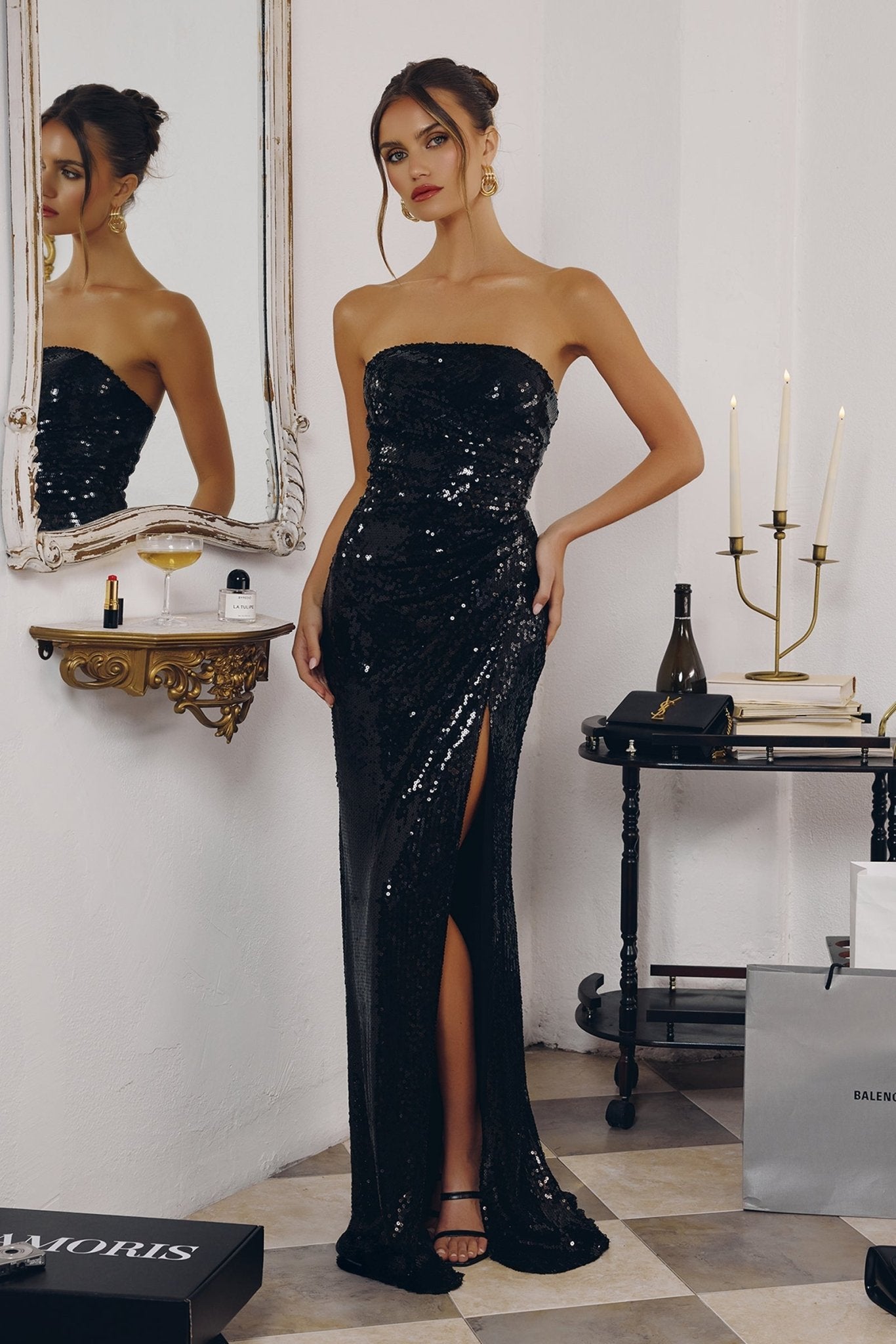 LAVONNE Strapless Sequin Fitted Prom & Formal Dress in Australia | One Honey Boutique
