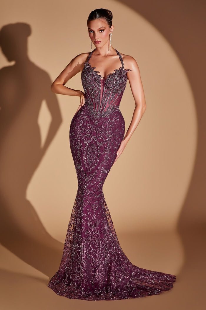 MAELLE Beaded Mermaid Halter Prom & Formal Dress in Australia | One Honey Boutique