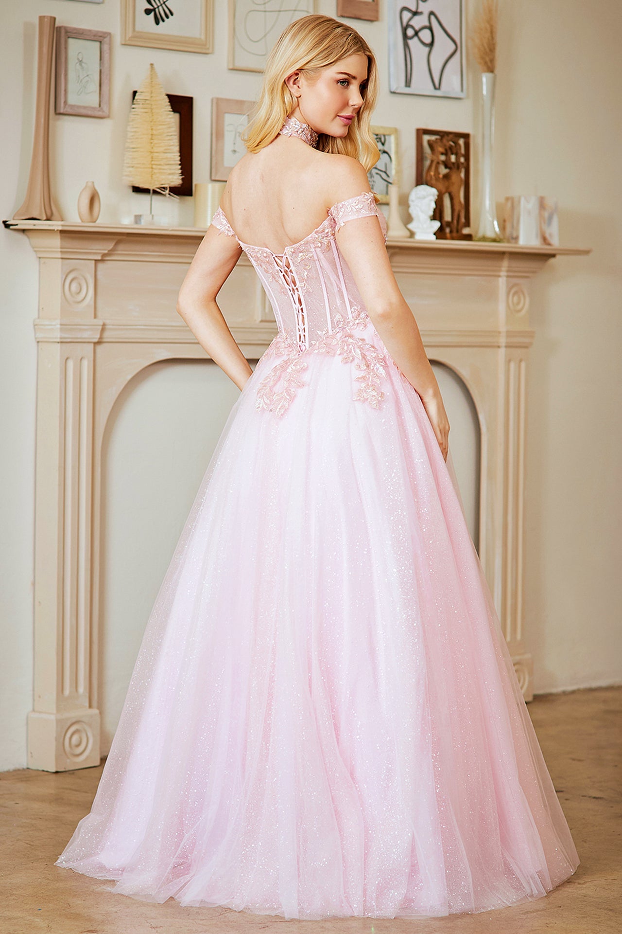 MARGRET Glitter Off - Shoulder Applique A - Line Prom & Ball Gown in Australia | One Honey Boutique