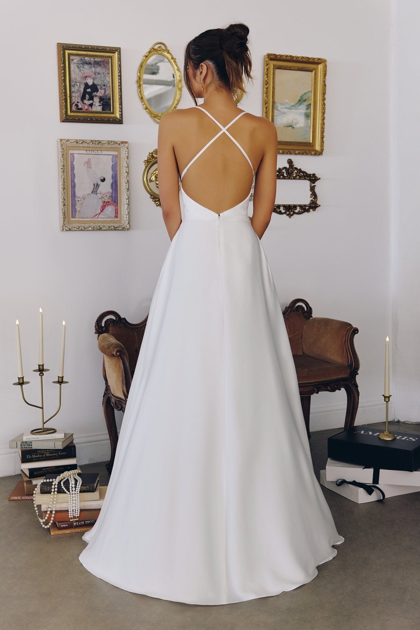 MARIELLE Satin Cowl Neck Wedding Gown | One Honey Off White / XS USA MARIELLE Satin Cowl Neck Wedding Gown | One Honey Off White / XS USA