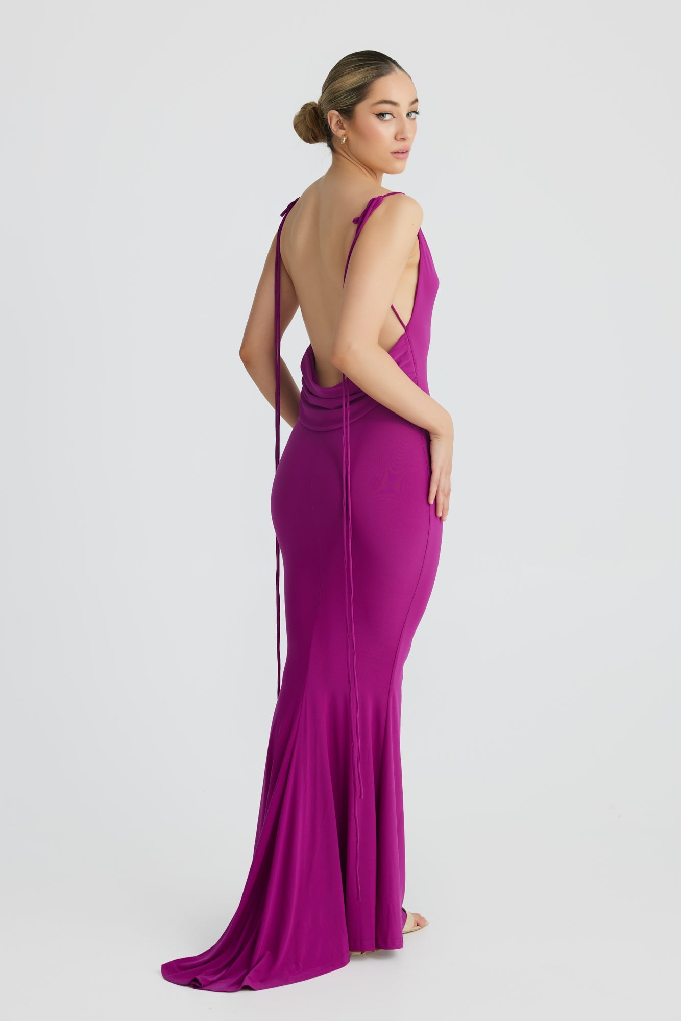 MÉLANI The Label CRISTINA Purple Drape Low Back Dress